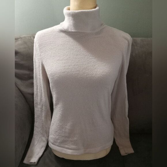 Soft, Cream, Brushed Nylon  Turtleneck Sweater - Picture 1 of 6